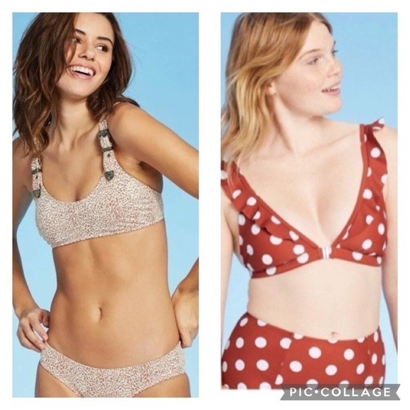 Xhilaration Polka Dot Ruffle Animal Print Strappy Bikini Set - Picture 1 of 14